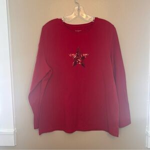 Liz Claiborne Red Long Sleeve Top with Sequin Star Size 1X